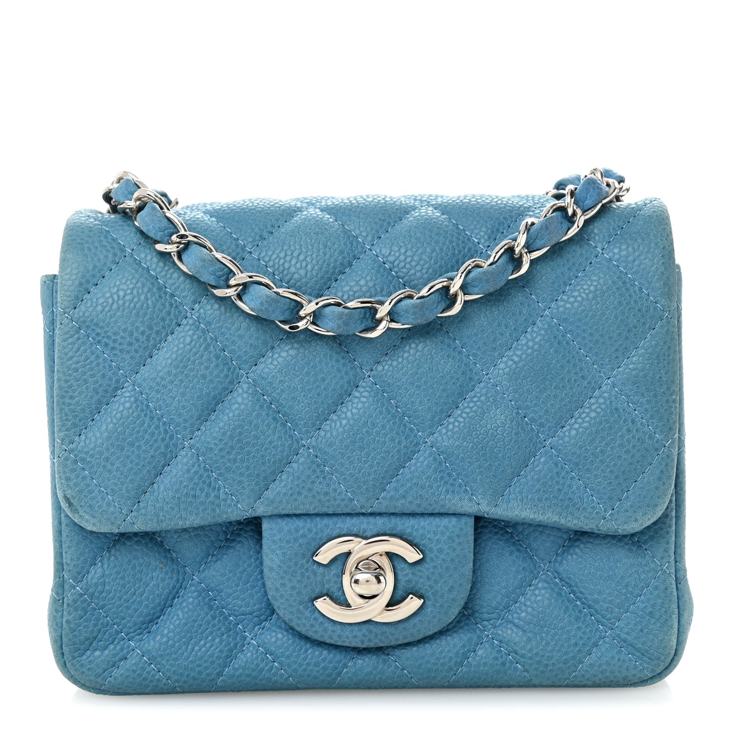 Iridescent Caviar Quilted Mini Square Flap Blue