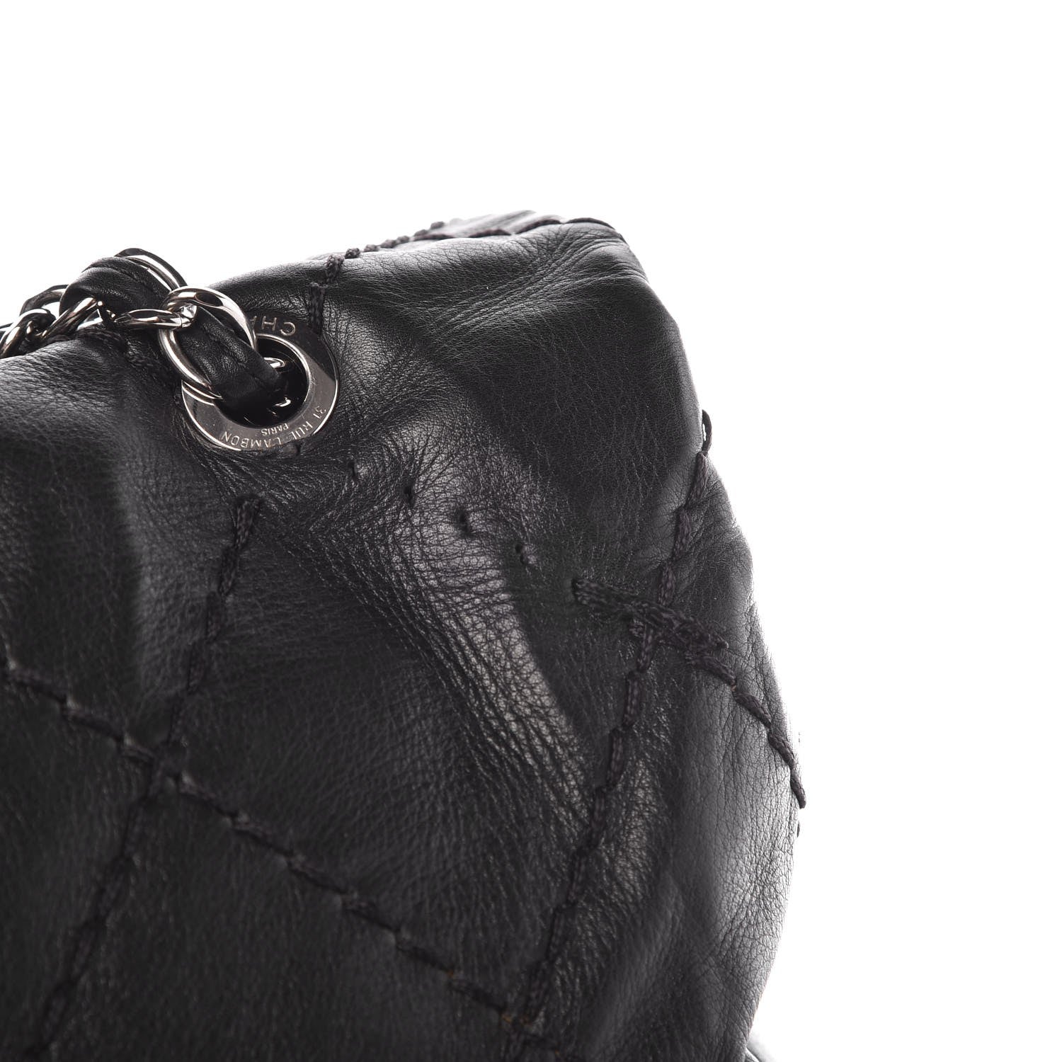Chanel Calfskin Stitched Large Expandable Flap Bag Black 8 of 10