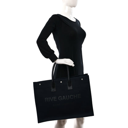 Saint Laurent Linen Calfskin Rive Gauche Tote Navy 2 of 8