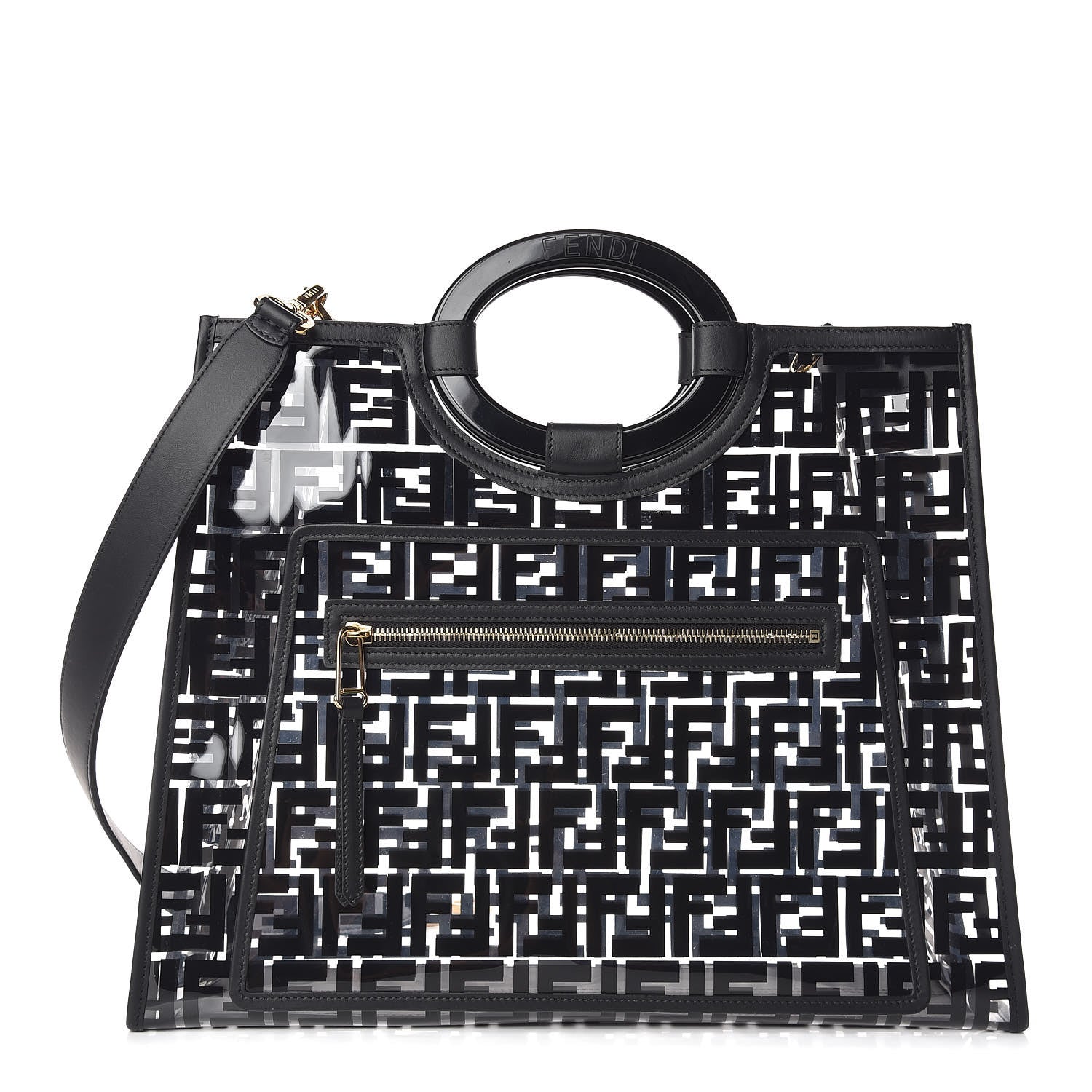Fendi TPU FF Vitello Century Plexiglass Medium Runaway Shopper Tote Black 1 of 10