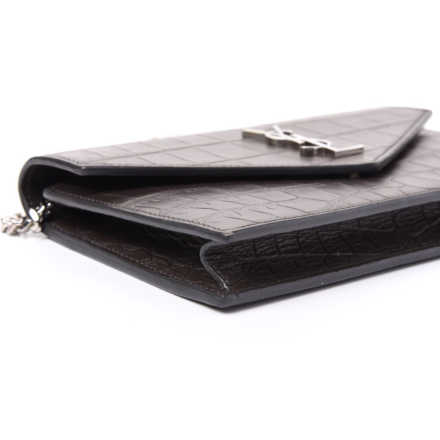 Saint Laurent SAINT LAUREN Croc Embossed Monogram Envelope Chain Wallet Dark Anthracite 5 of 10