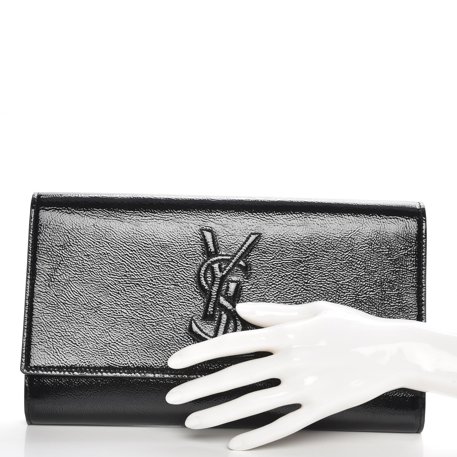 Saint Laurent Textured Patent Monogram Large Belle De Jour Clutch Black 2 of 6