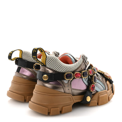 Gucci X SEGA Metallic Calfskin Mesh Removable Crystals Womens Flashtrek Sneakers 36 Rame Mystic White Lago 5 of 8