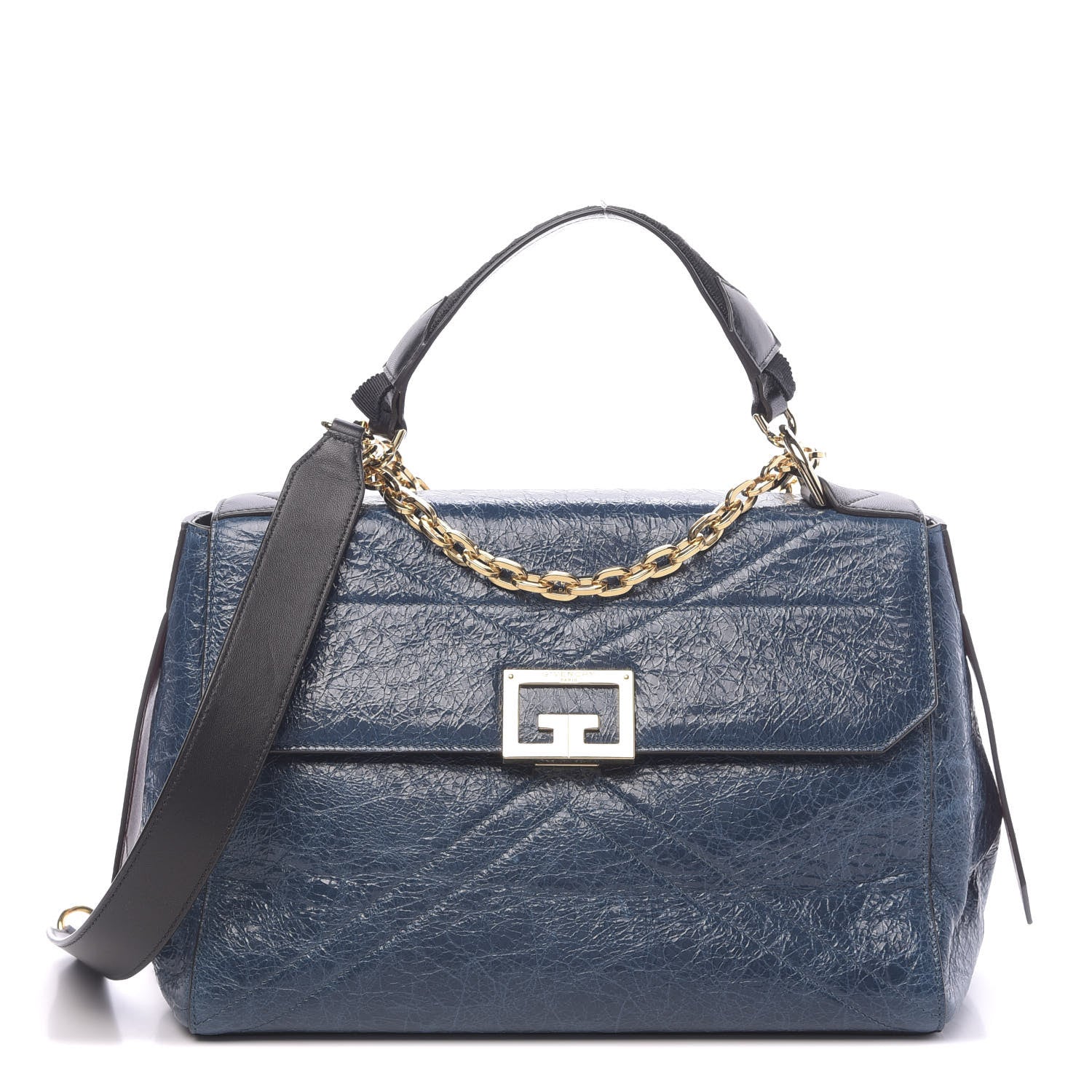 Givenchy Creased Patent Calfskin Medium ID Flap Oil Blue 1 of 9