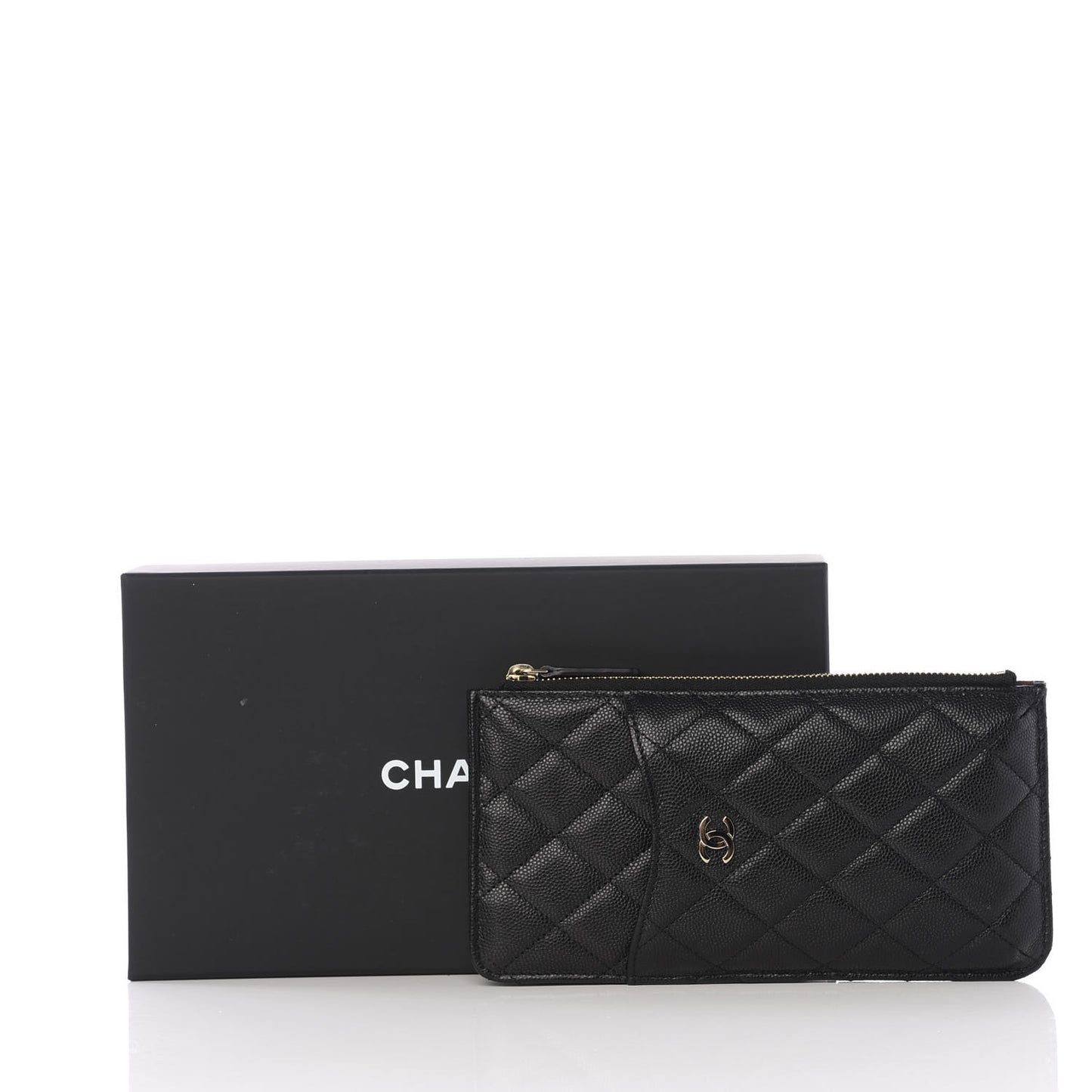 Caviar Quilted Classic Flat Wallet Pouch Black