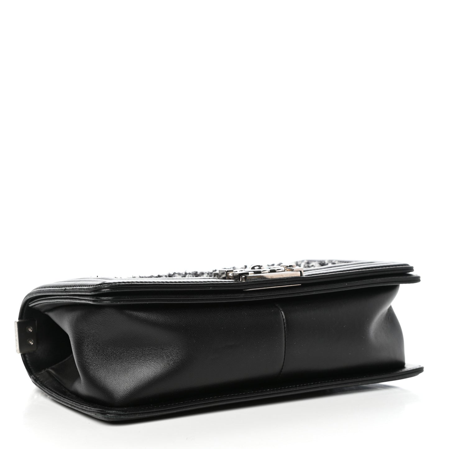 Lambskin Tweed Woven Medium Chevron Boy Flap Black