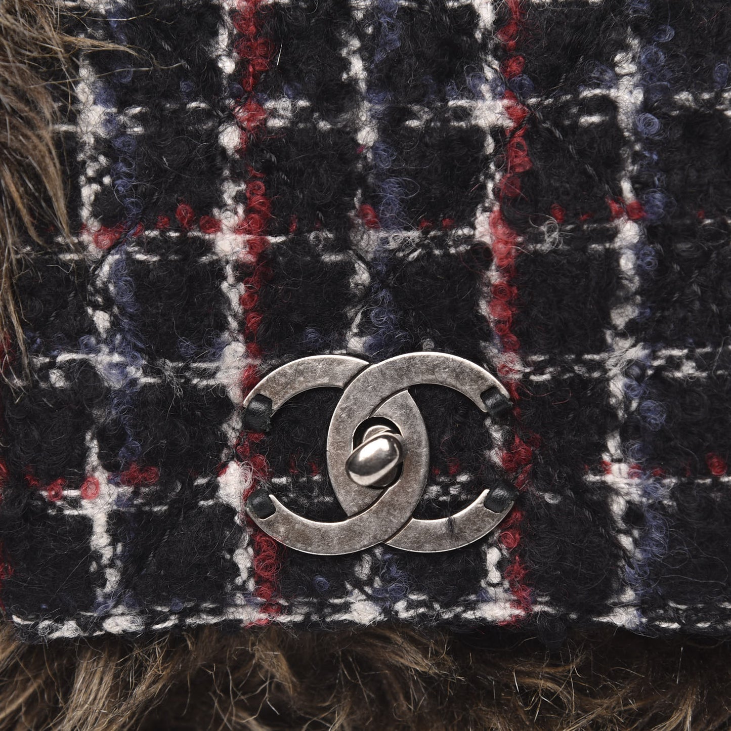 Tweed Arctic Fantasy Fur Flap Blue Red