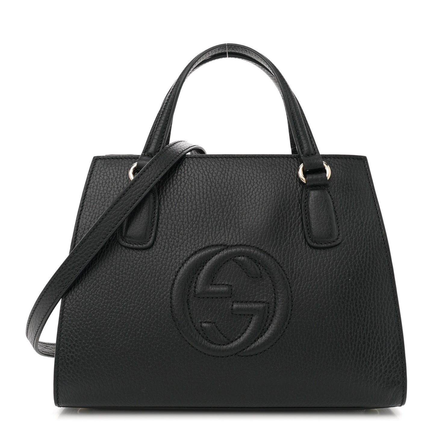 Pebbled Calfskin Medium Soho Top Handle Satchel Black