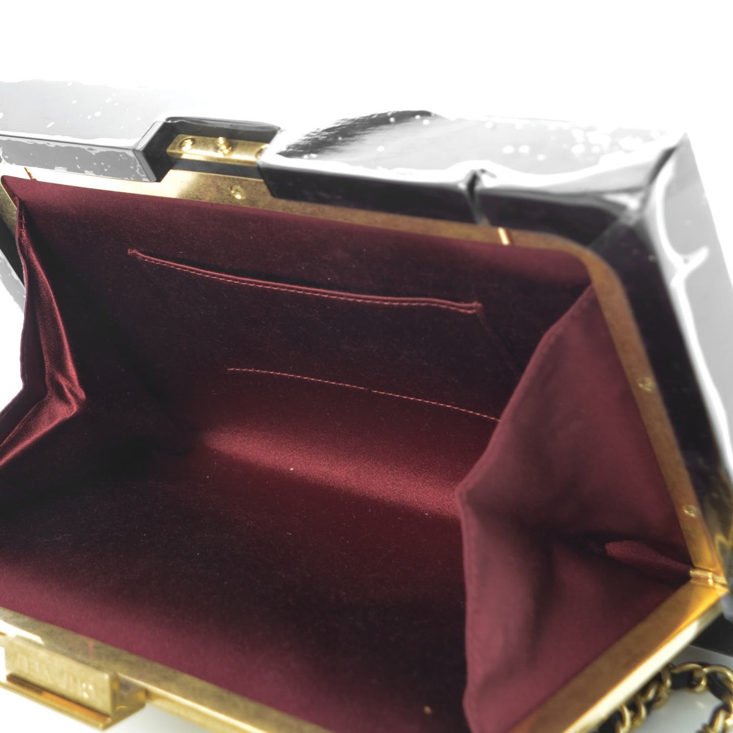 Plexiglass Lambskin Framed Flap Bag Clutch Black
