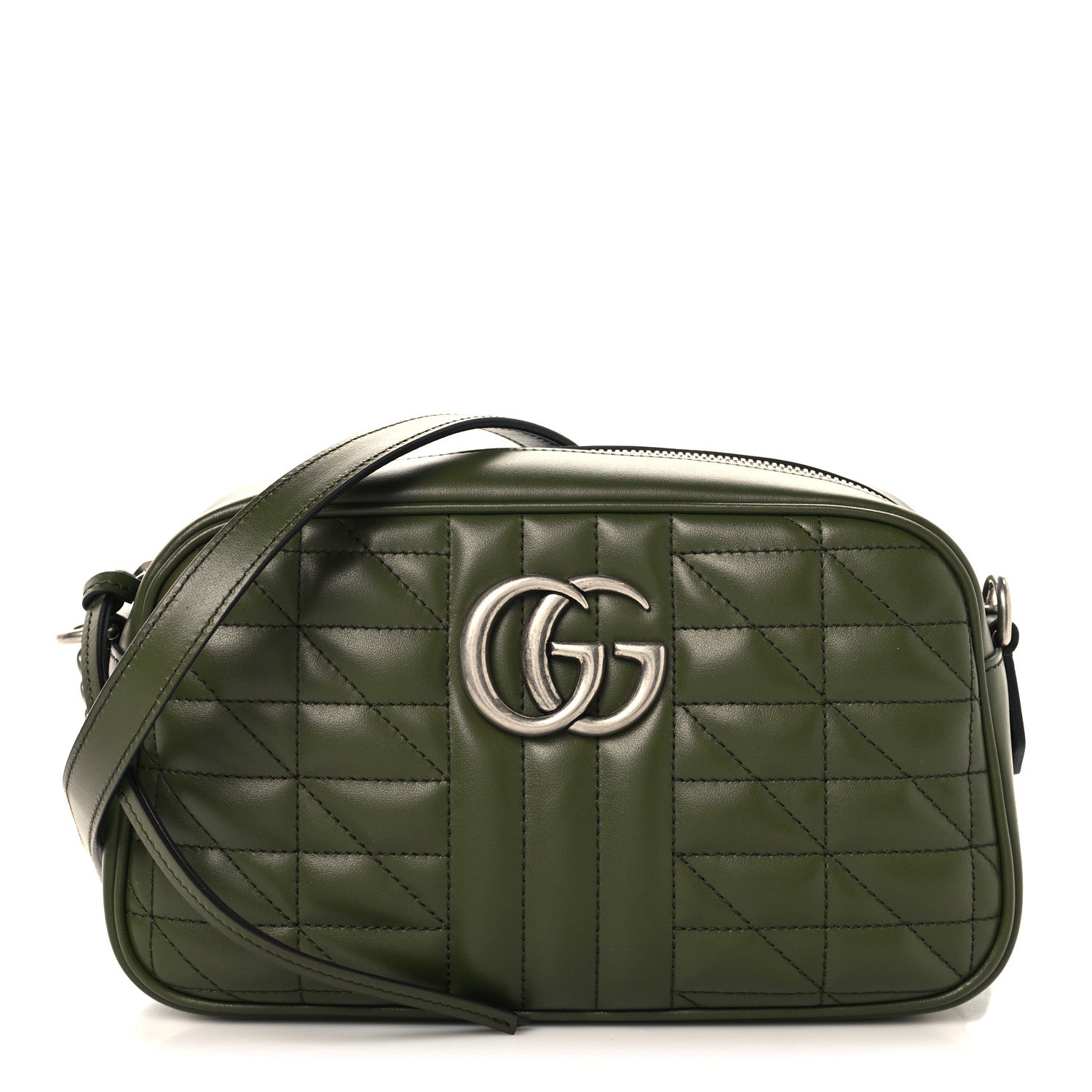 Gucci Calfskin Matelasse Aria Small GG Marmont Chain Shoulder Bag Military Wood 1 of 10