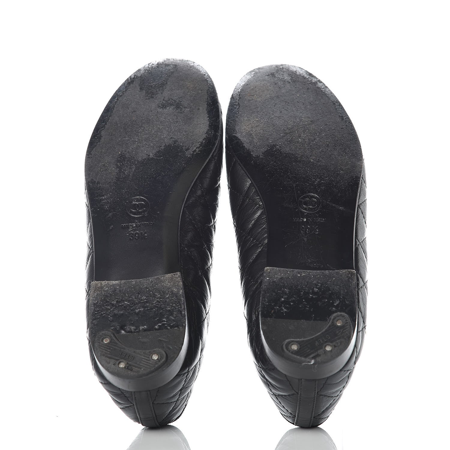 Chanel Aged Calfskin Quilted CC Cap Toe Ballerina Flats 39.5 Black 7 of 14