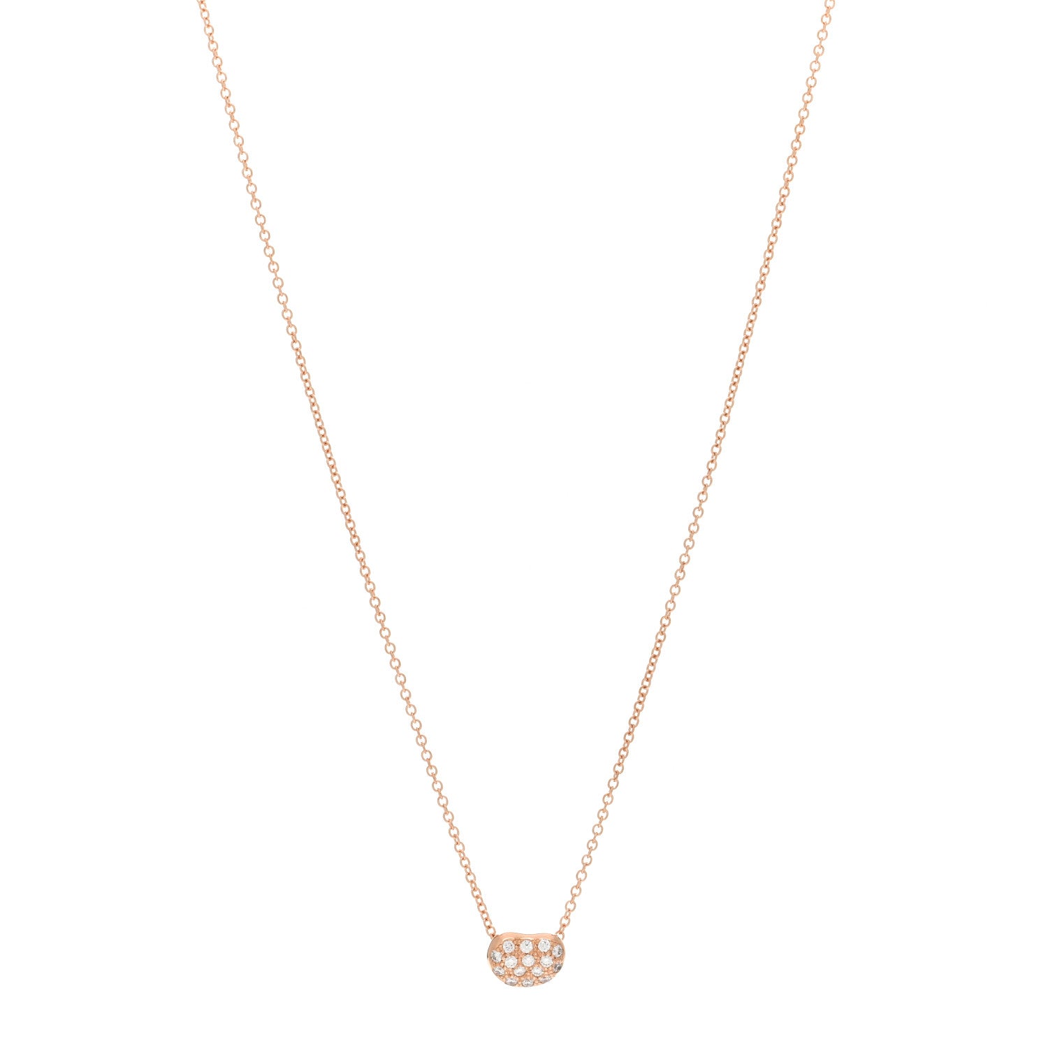 Tiffany 18K Rose Gold Diamond Mini Elsa Peretti Bean Pendant Necklace 1 of 5