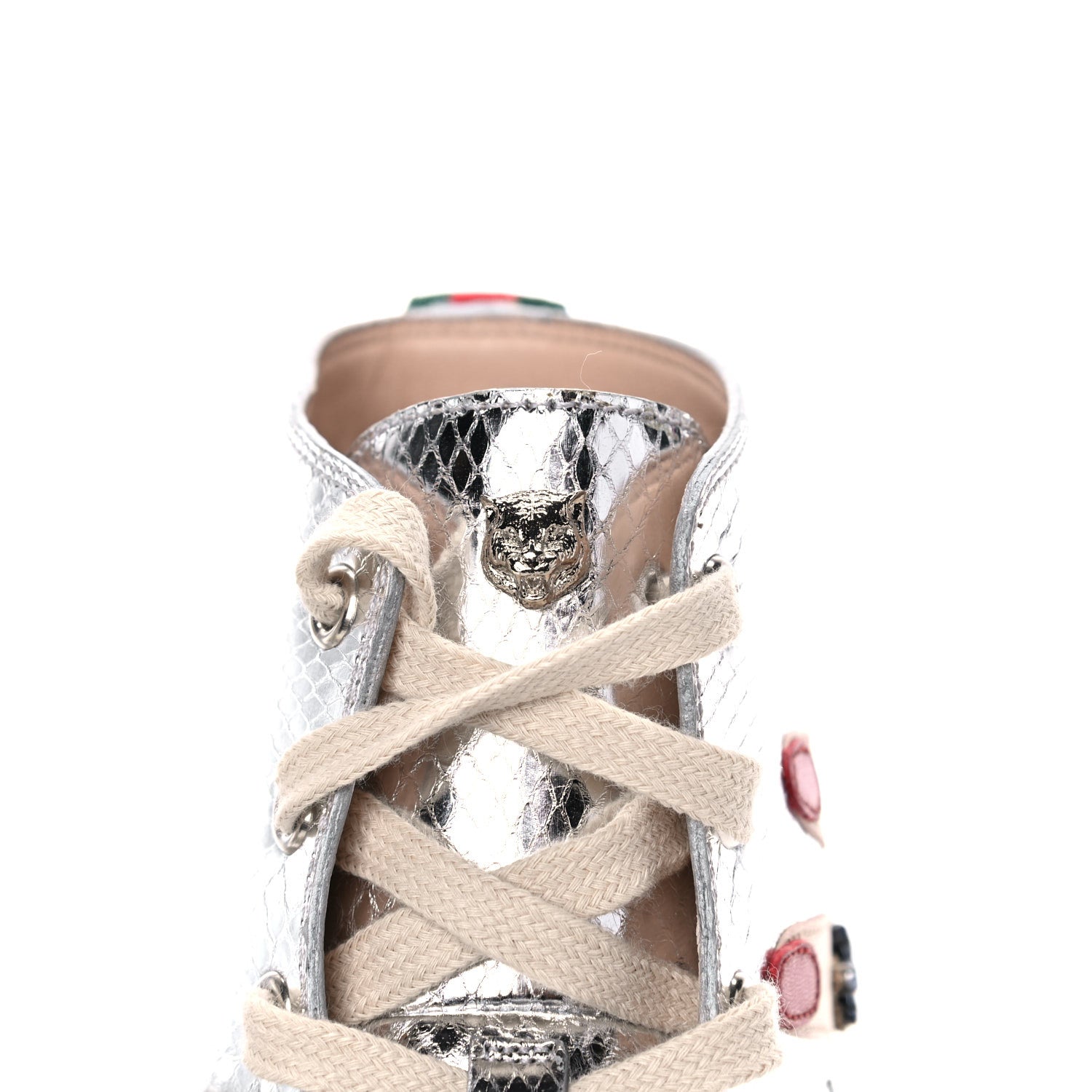Gucci Calfskin Snake Embossed Embellished High Top Sneakers 41 Silver 3 of 12
