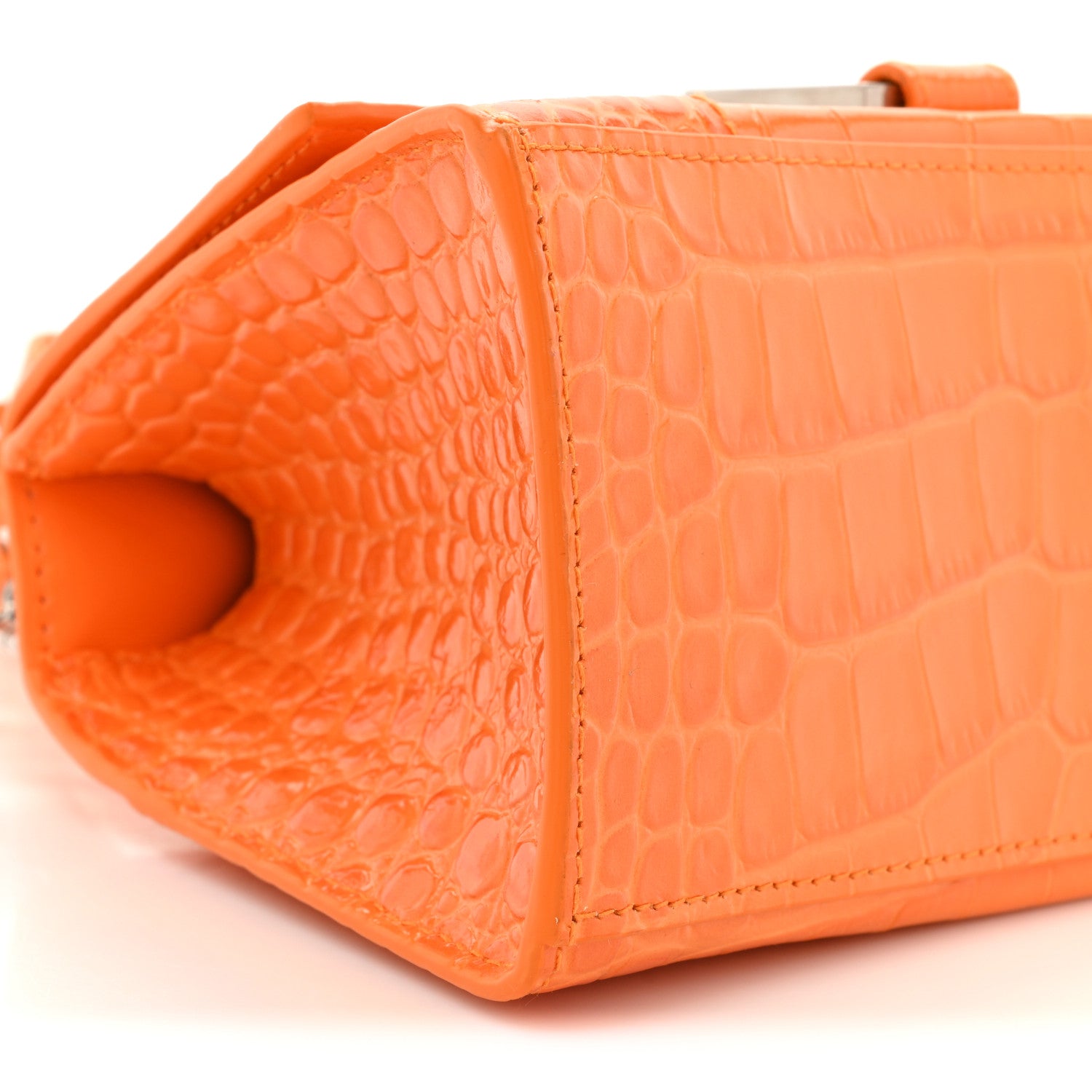 Balenciaga Shiny Calfskin Crocodile Embossed Small Hourglass Top Handle Bag Pop Orange 9 of 15