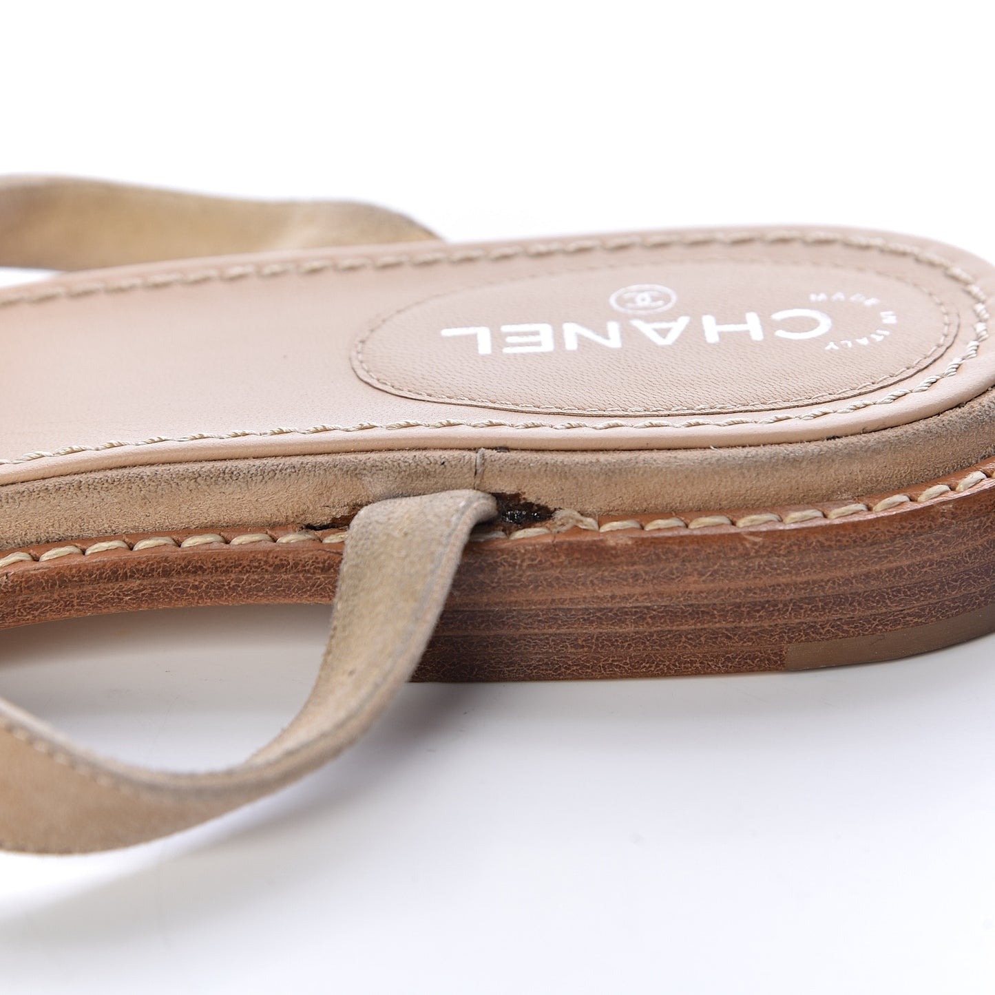 Suede Pearl Thong Sandals 39 Beige