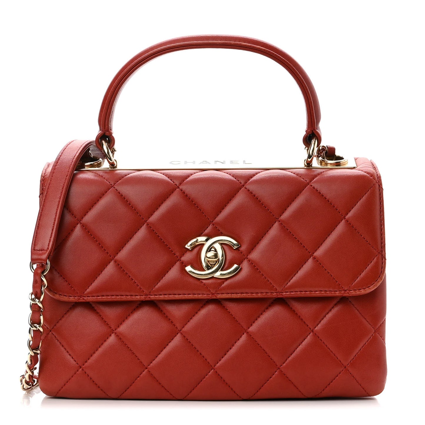 Lambskin Quilted Small Trendy CC Flap Dual Handle Bag Red