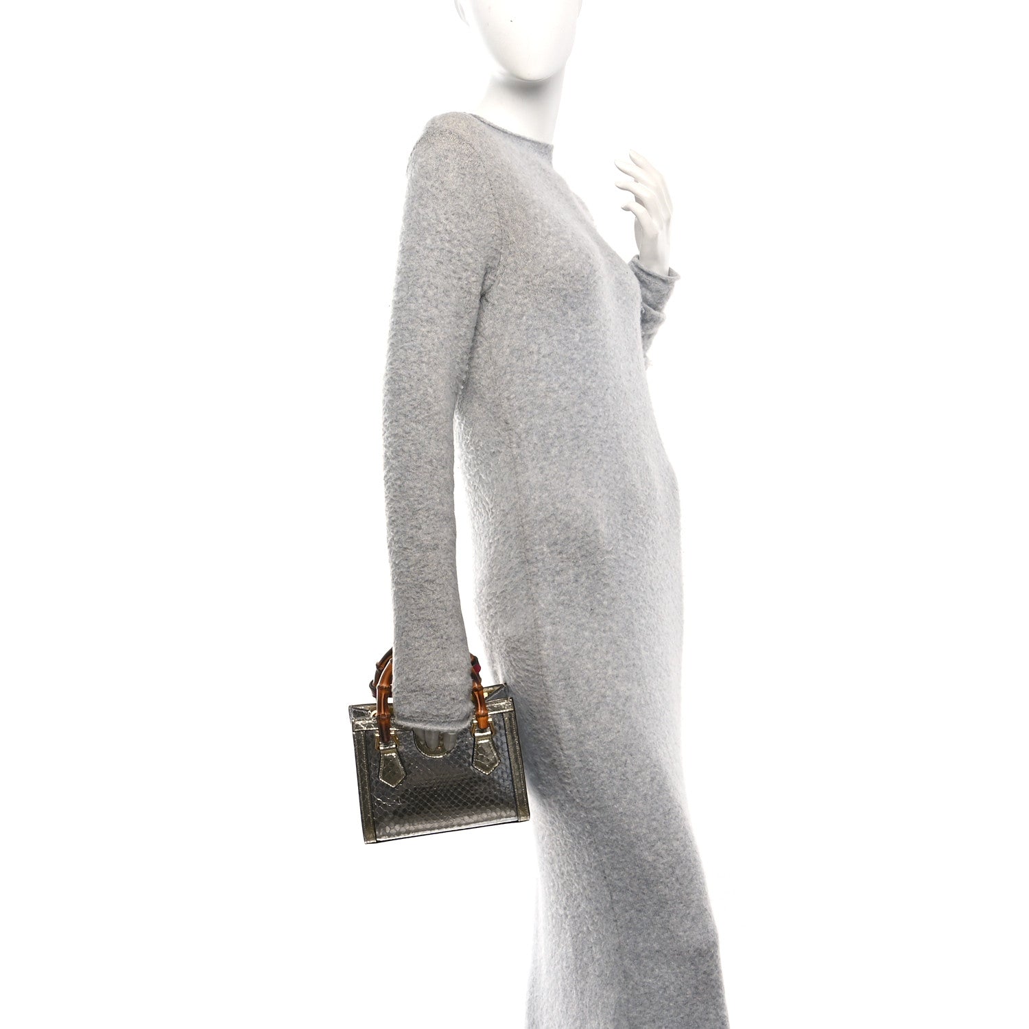 Gucci Metallic Snakeskin Mini Diana Tote Bag Silver Platino 2 of 10