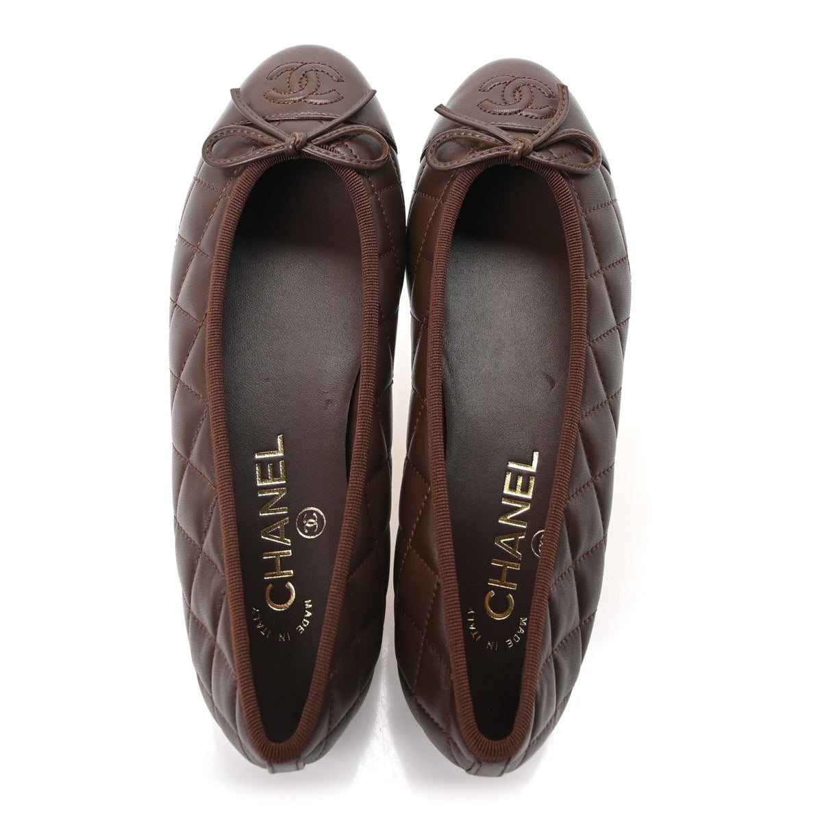 Chanel Lambskin Quilted CC Cap Toe Ballerina Flats 36 Dark Brown 2 of 10