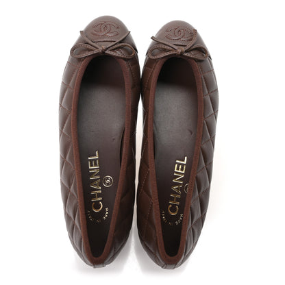 Chanel Lambskin Quilted CC Cap Toe Ballerina Flats 36 Dark Brown 2 of 10