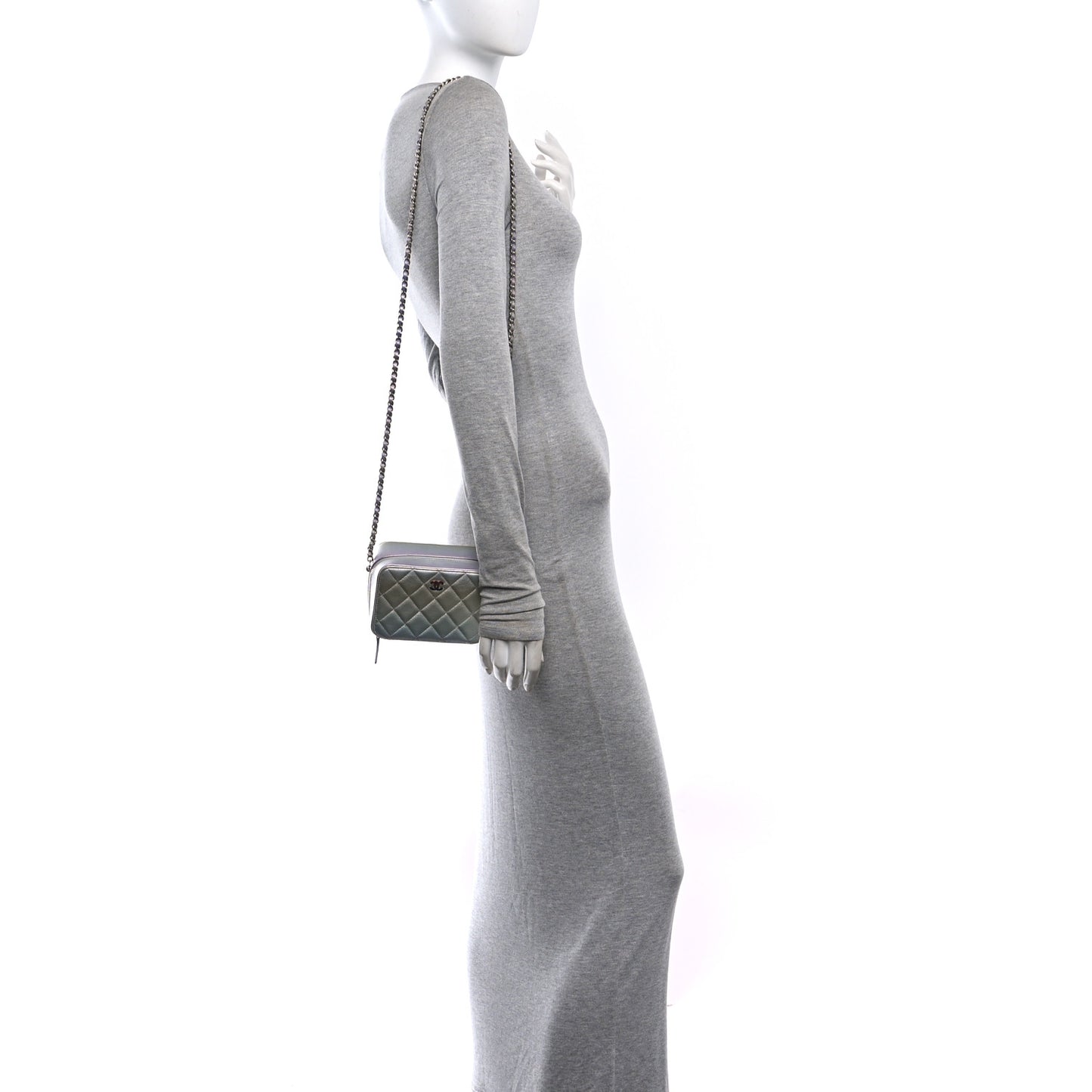 Gradient Metallic Calfskin Quilted Camera Bag Silver Blue Yellow Purple