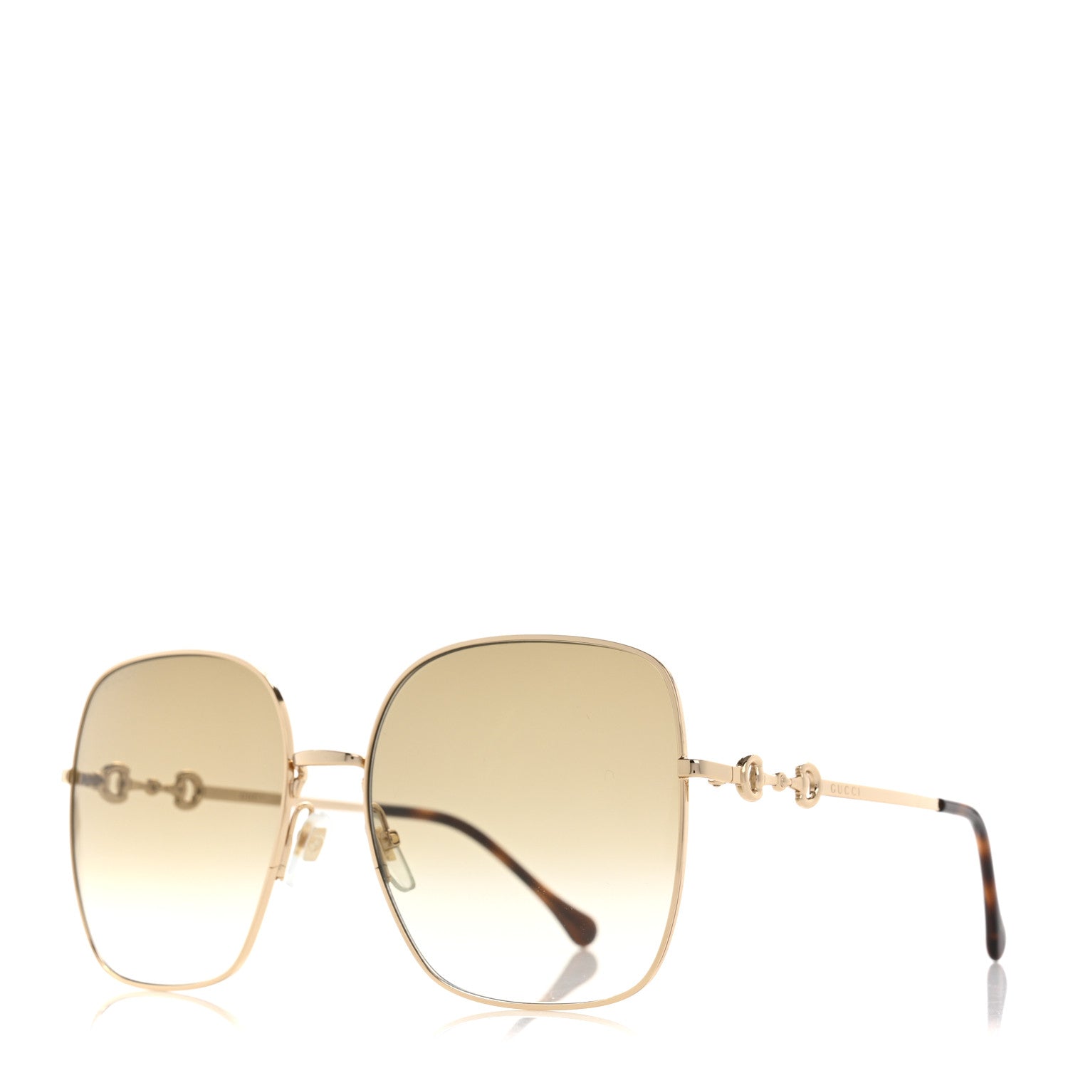 Gucci Metal Horsebit Square Frame Sunglasses GG0879S Gold 1 of 8