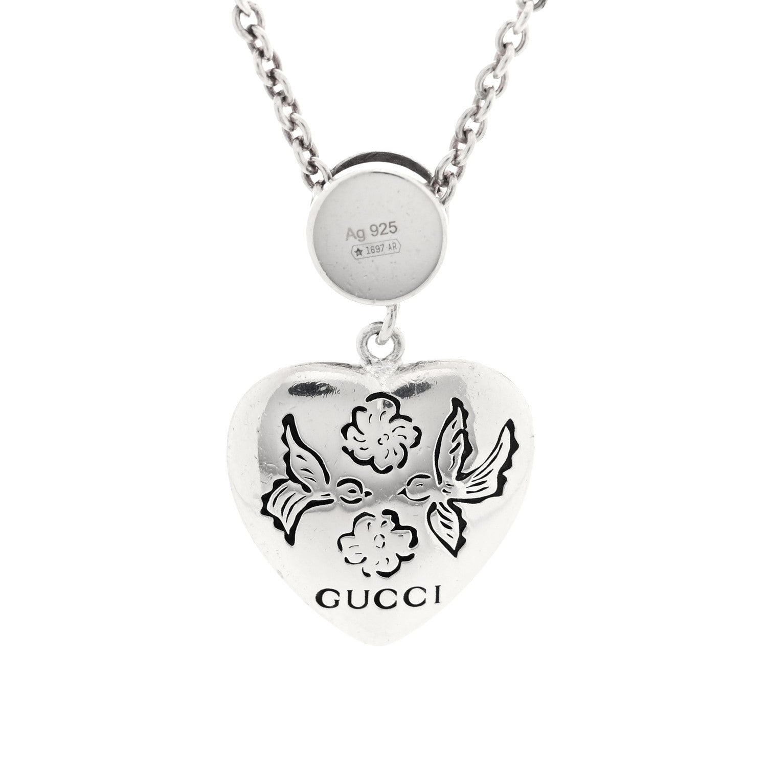 Gucci Sterling Silver Cubic Zirconia Blind For Love Pendant Necklace Pink Blue 4 of 5