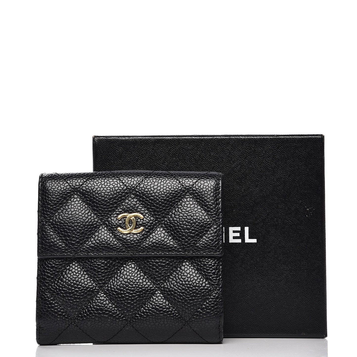 Caviar Quilted Compact French Flap Wallet Black