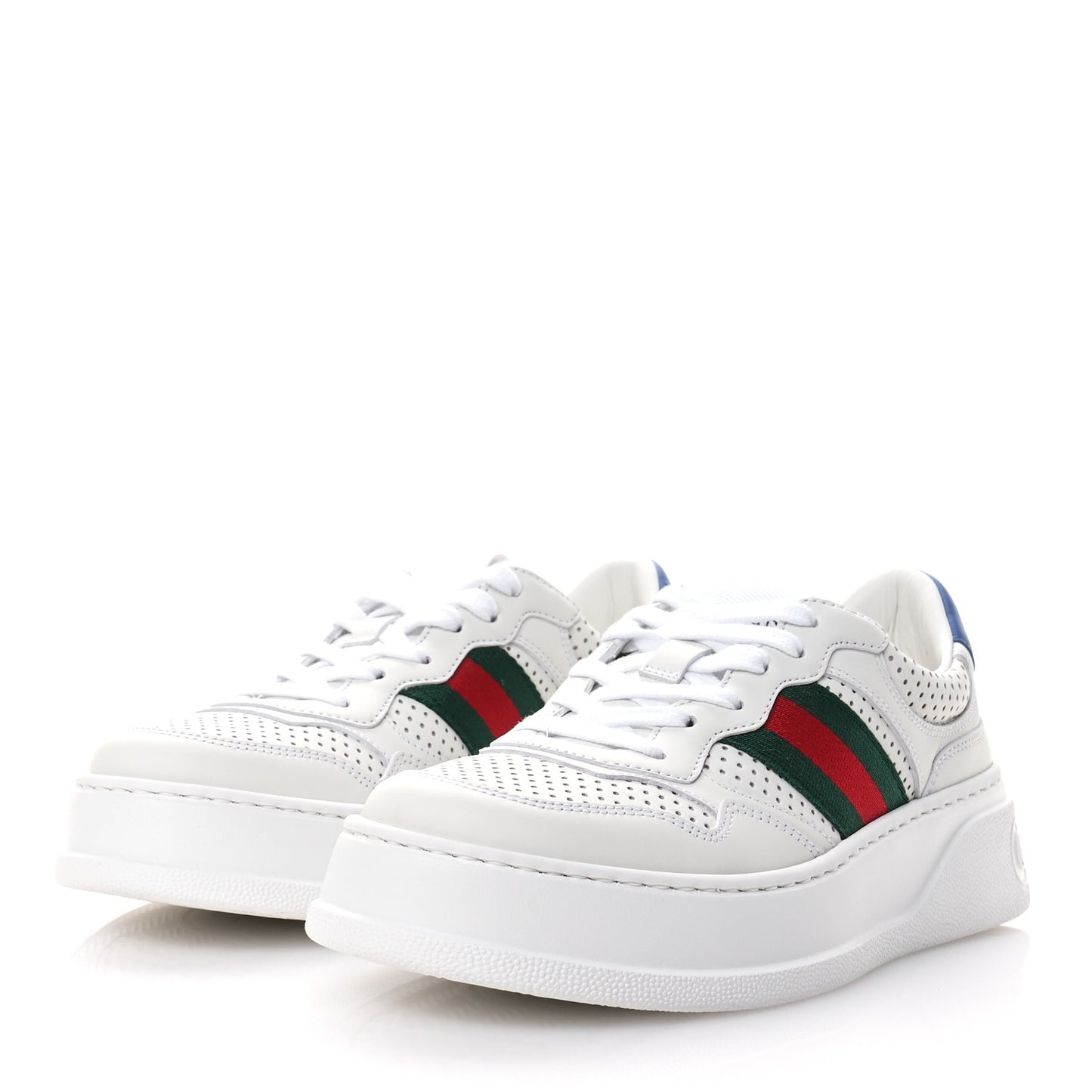 Calfskin Web Perforated Womens Platform 55mm Sneakers 38.5 White Bright Splash