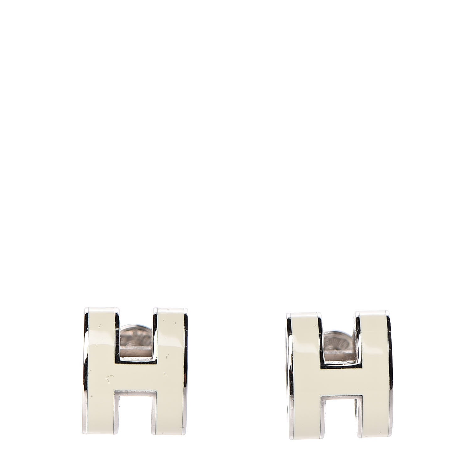 Hermes Palladium Lacquered Pop H Earrings Ecru 1 of 5