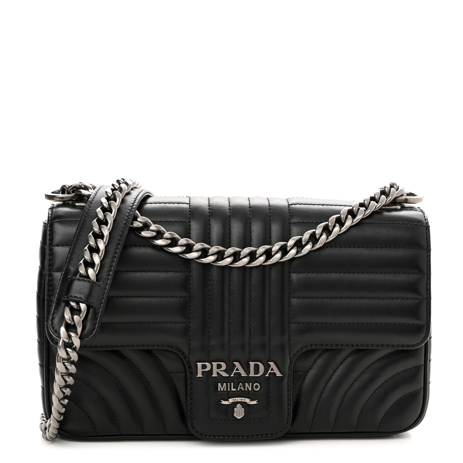 Prada Soft Calfskin Impunture Diagramme Medium Chain Flap Shoulder Bag Black 1 of 9