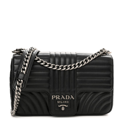 Prada Soft Calfskin Impunture Diagramme Medium Chain Flap Shoulder Bag Black 1 of 9