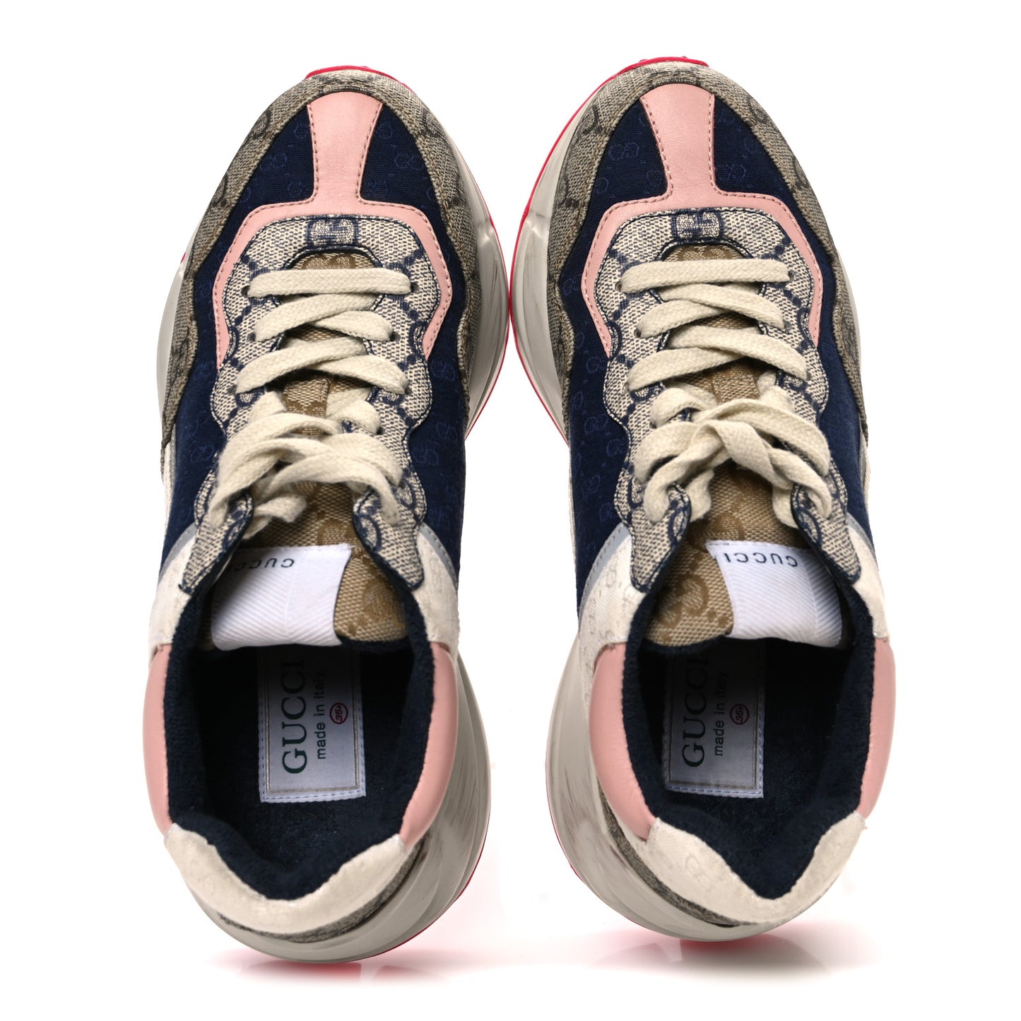 GG Supreme Monogram Mix Monogram Womens Rhyton Sneakers 35.5 London Blue Beige Pale Pink