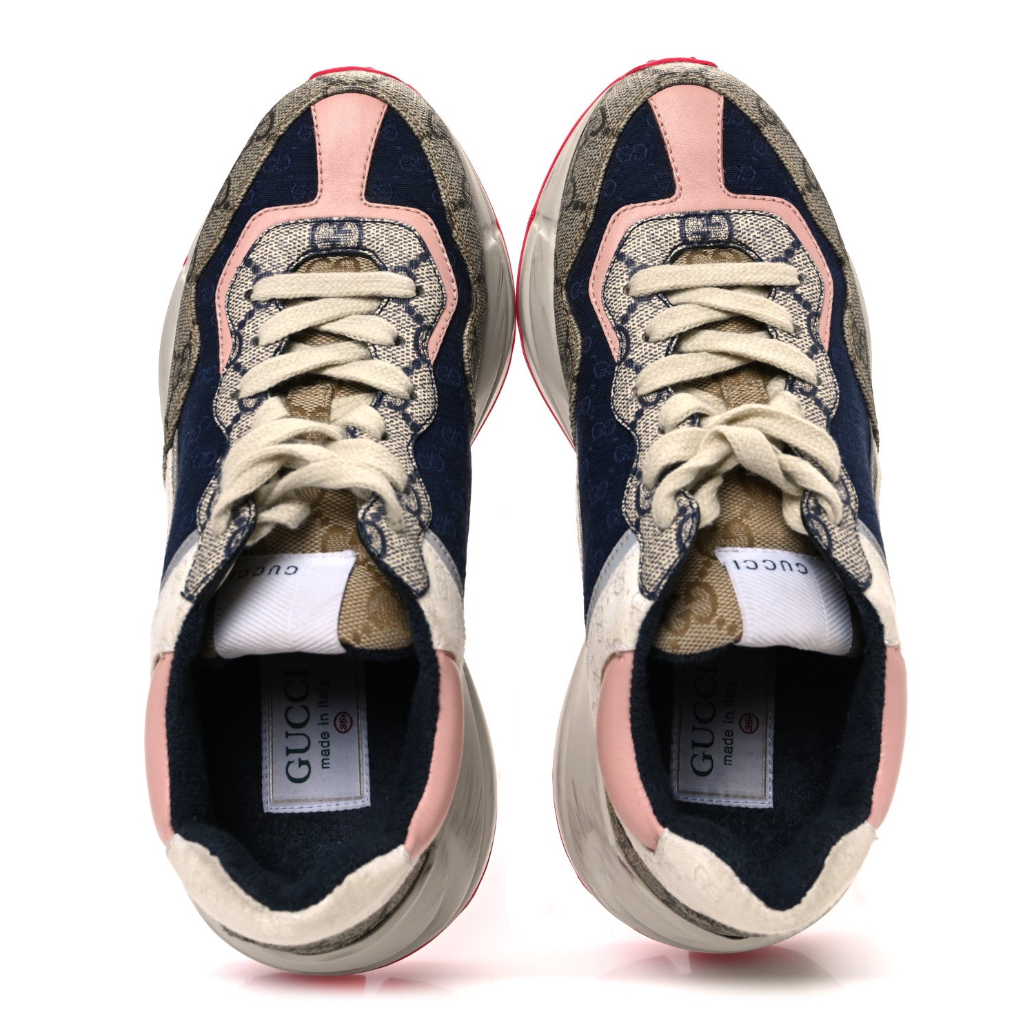 Gucci GG Supreme Monogram Mix Monogram Womens Rhyton Sneakers 35.5 London Blue Beige Pale Pink 2 of 11