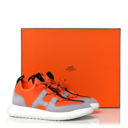 Hermes Technical Canvas Suede Goatskin Womens Duel Sneakers 37.5 Orange Multicolor 8 of 8