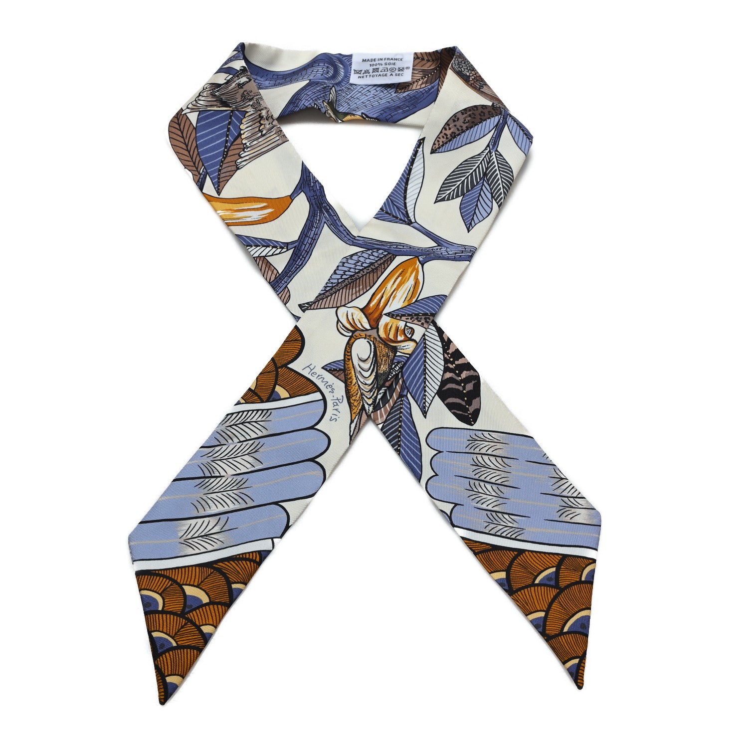 Hermes Silk Tree Of Song Twilly Creme Mauve Ocre 1 of 4