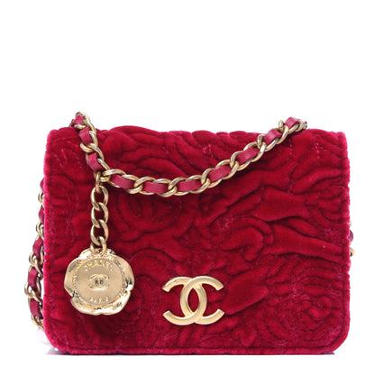 Chanel Velvet Quilted Camellia Velvet Flap Coin Purse With Chain Fuchsia 1 of 3