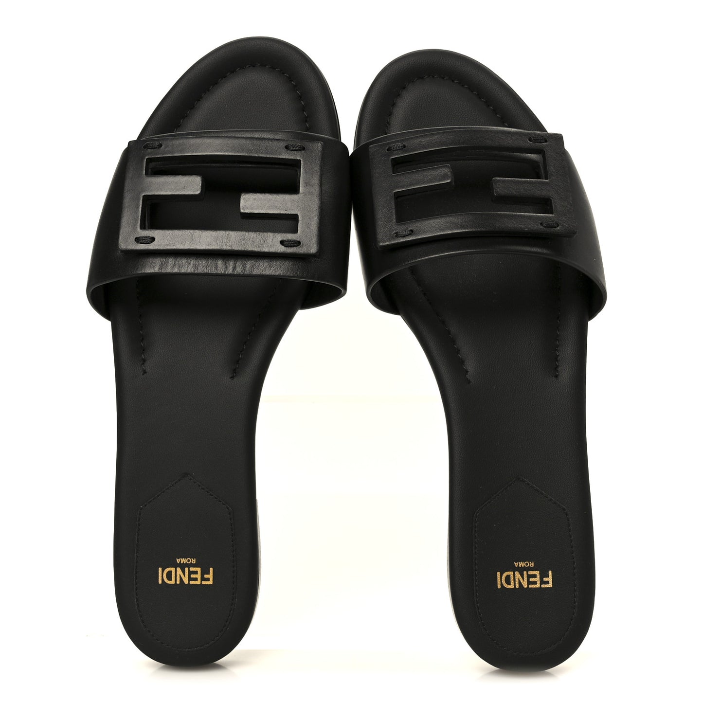 Vitello Cuoio Baguette Flat Slide Sandals 38 Black