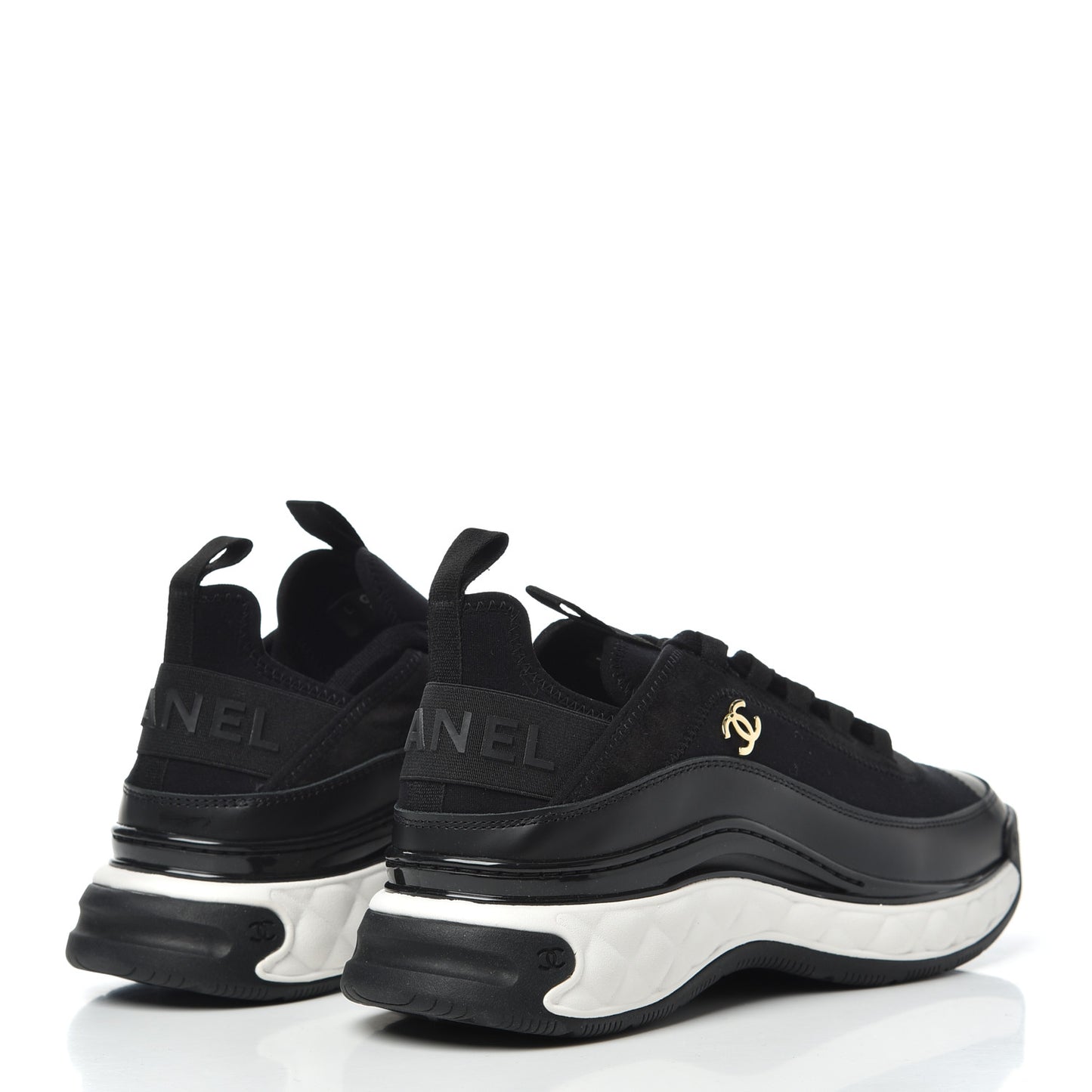 Velvet Calfskin Mixed Fibers CC Sneakers 38.5 Black