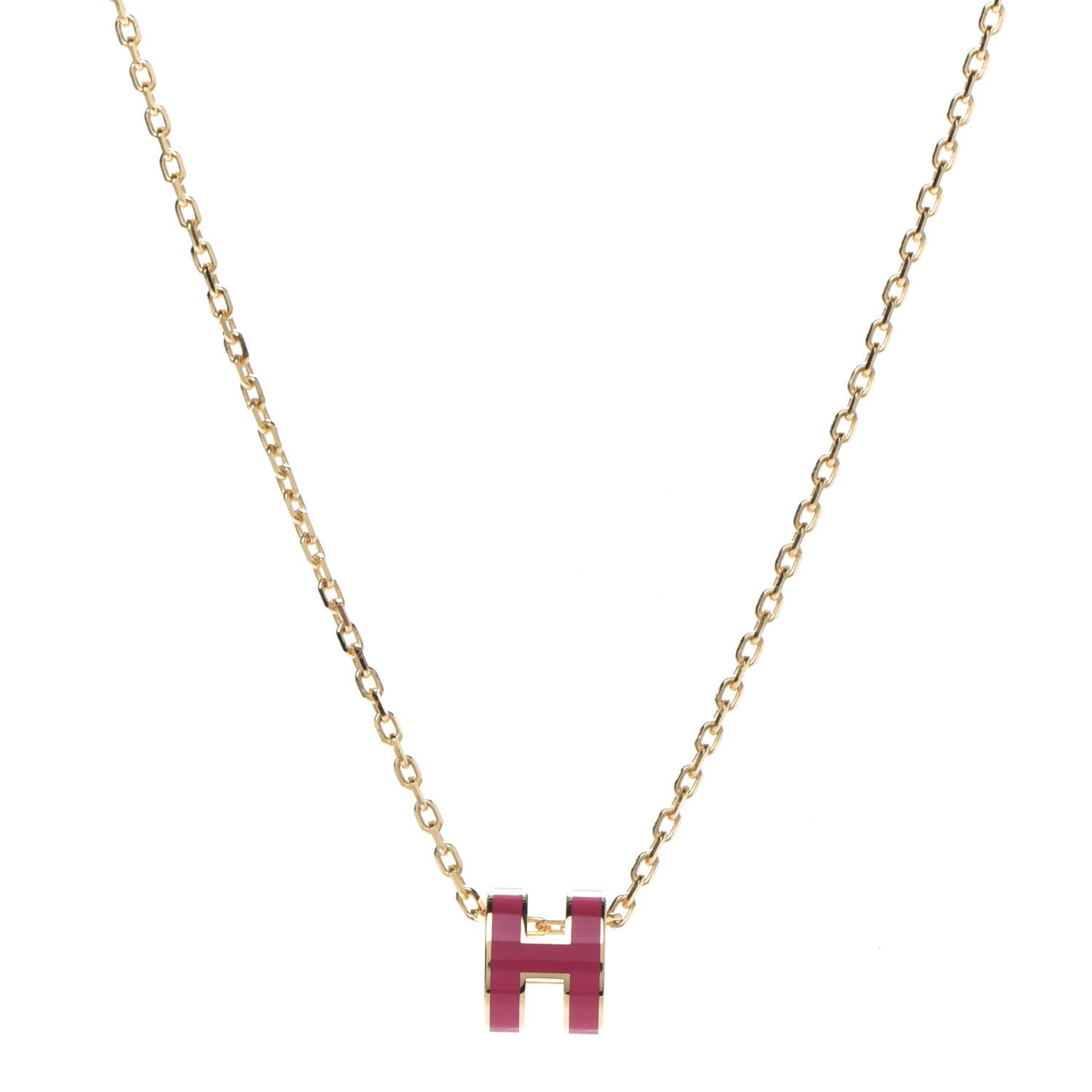 Hermes Lacquered Gold Mini Pop H Pendant Necklace Rose Extreme 1 of 7