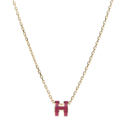 Hermes Lacquered Gold Mini Pop H Pendant Necklace Rose Extreme 1 of 7