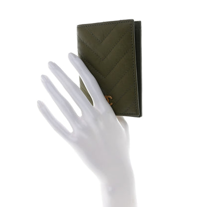 Chanel Calfskin Chevron Quilted Card Holder Wallet Khaki 2 of 9