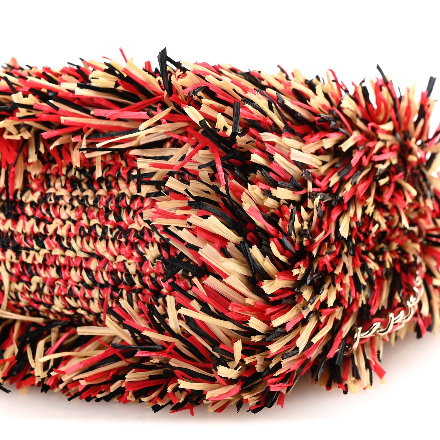 Raffia Fringe Nano Kelly Shopper Red Beige Black