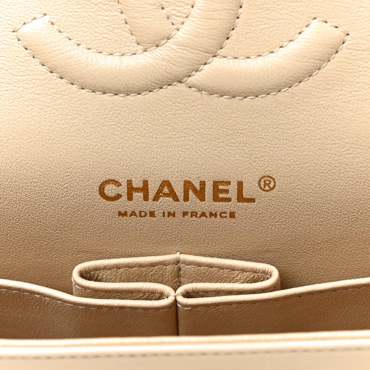 Lambskin Quilted Medium Double Flap Beige