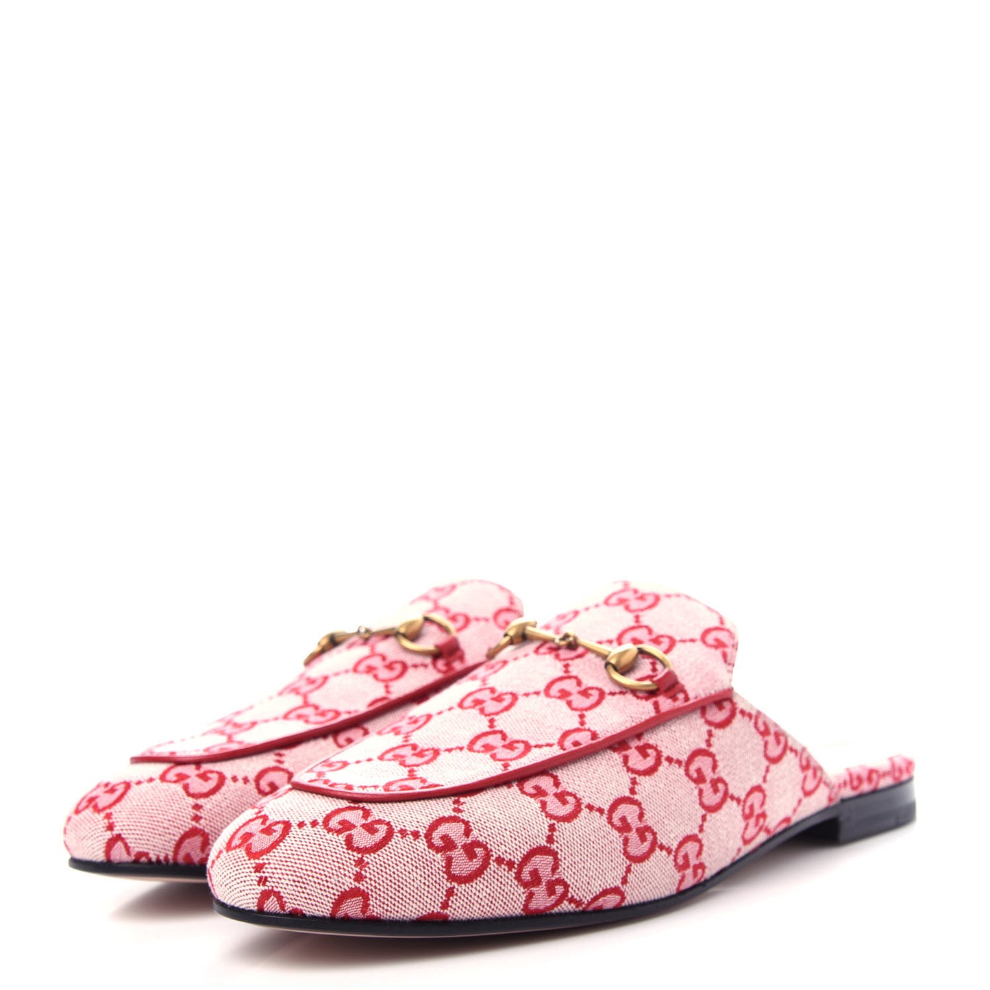 Canvas GG Monogram Horsebit Womens Princetown Slippers 40 Gardenia Hibiscus Red