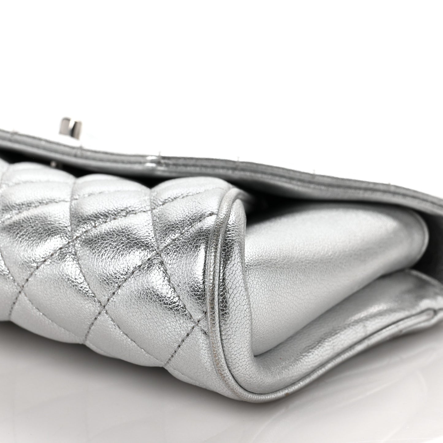 Metallic Calfskin Quilted Fold Up Again Clutch Silver