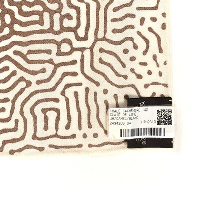 Hermes Silk Cashmere Clair De Lune Shawl 140 Camel White 2 of 3