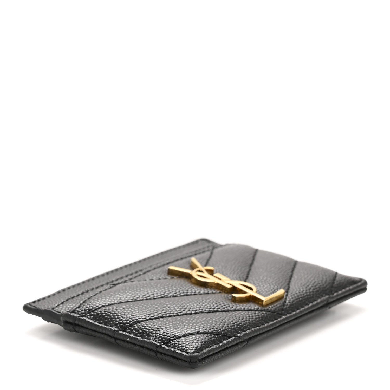 Saint Laurent Grain De Poudre Matelasse Chevron Monogram Credit Card Case Black 4 of 9