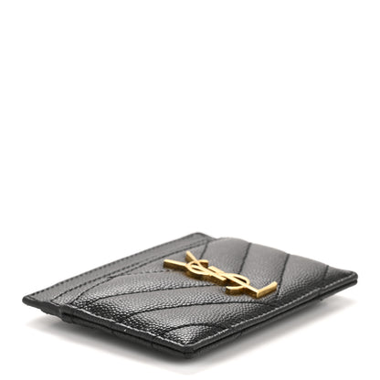 Saint Laurent Grain De Poudre Matelasse Chevron Monogram Credit Card Case Black 4 of 9