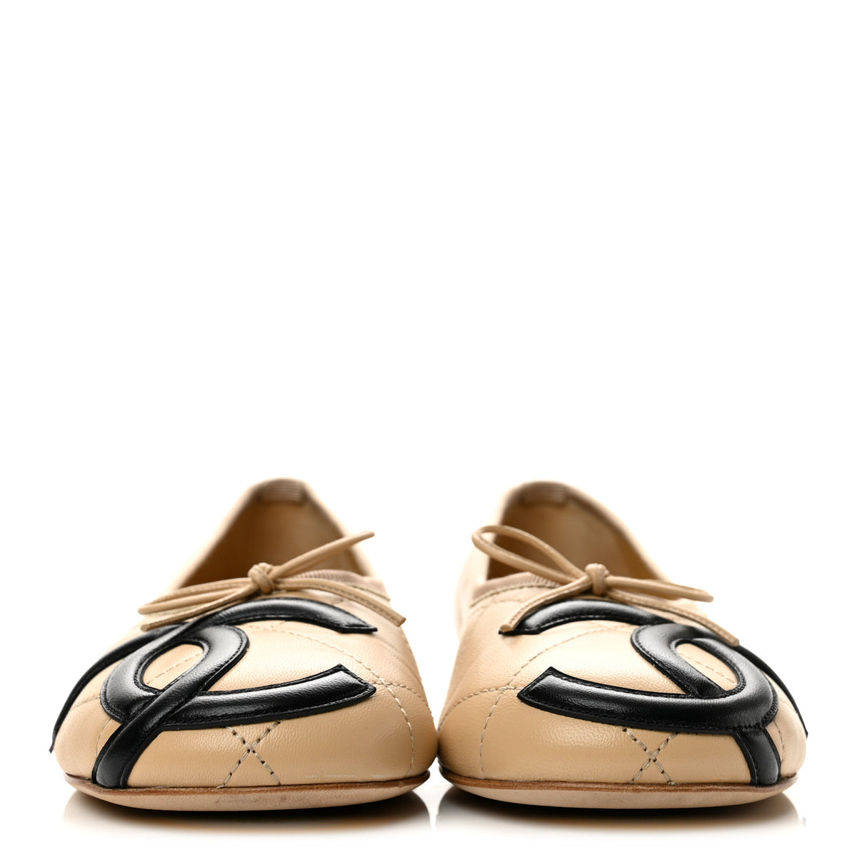 Lambskin Quilted CC Cambon Ballet Flats 36 Beige Black