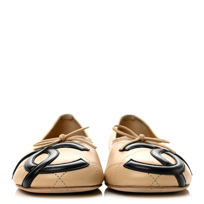 Chanel Lambskin Quilted CC Cambon Ballet Flats 36 Beige Black 3 of 9